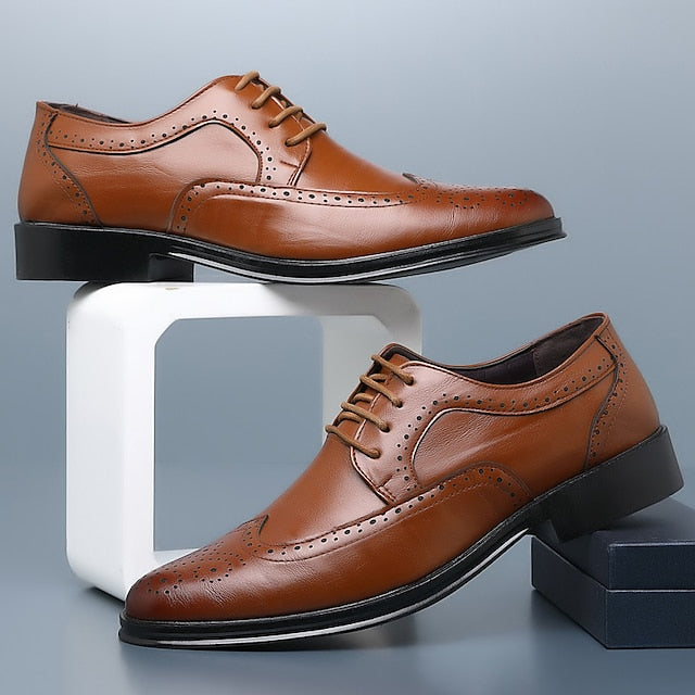 Shoes Classic – Faux Brown Men's Brogue Leather Dress FashionChic