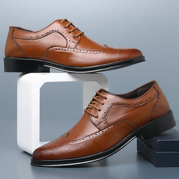 Shoes Classic – Faux Brown Men's Brogue Leather Dress FashionChic