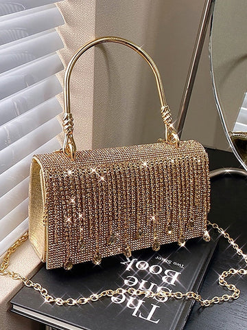 Evening Elegant with Silver Handbag Crystal Chain Women's FashionChic