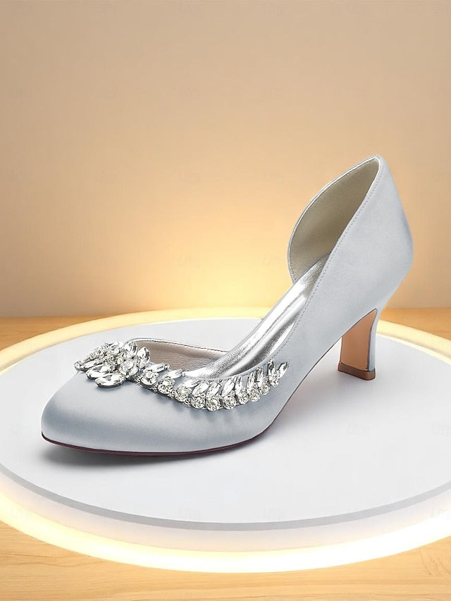 Heel Women's Silver Satin - Kitten Toe Low Heels Round FashionChic