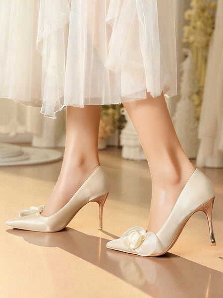 Heels - Pointed Wedding Women's Satin Floral Ivory Elegant FashionChic