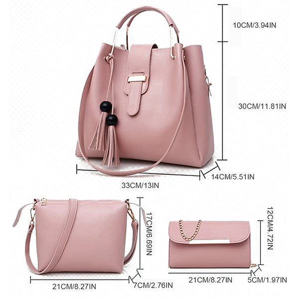 Leather Women's Set Tote 3-Piece Pink Faux - Handbag FashionChic