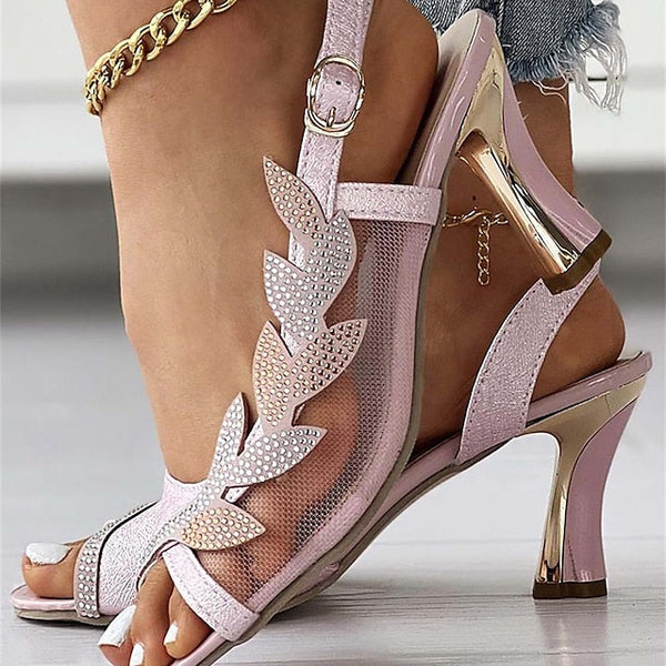Elegant Heeled Mesh Sandals White Rhinestone – Women's FashionChic