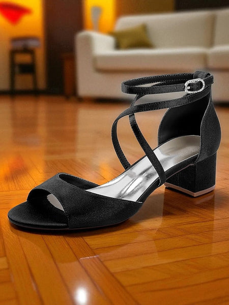 Sandals - Block with Ankle Heel Satin Elegant Strap Women's FashionChic