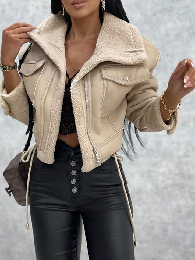 Warm Pocket Women's Leather Buttons Jacket Faux Comfortable FashionChic