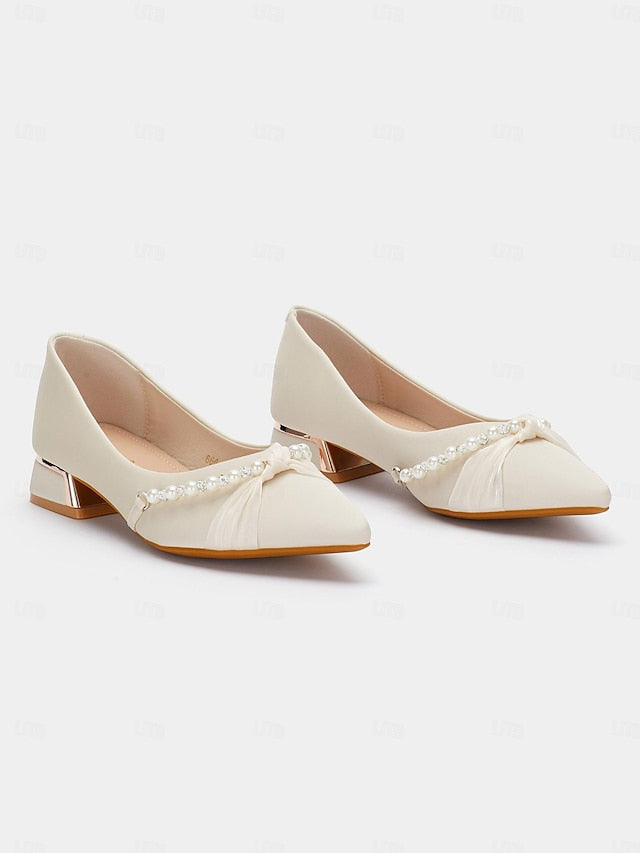 Low Heel Women's - Embellished Pearl Elegant Flats Pointed FashionChic