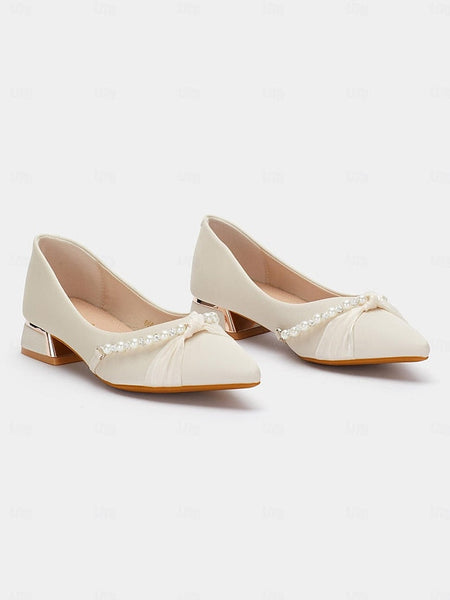 Low Heel Women's - Embellished Pearl Elegant Flats Pointed FashionChic
