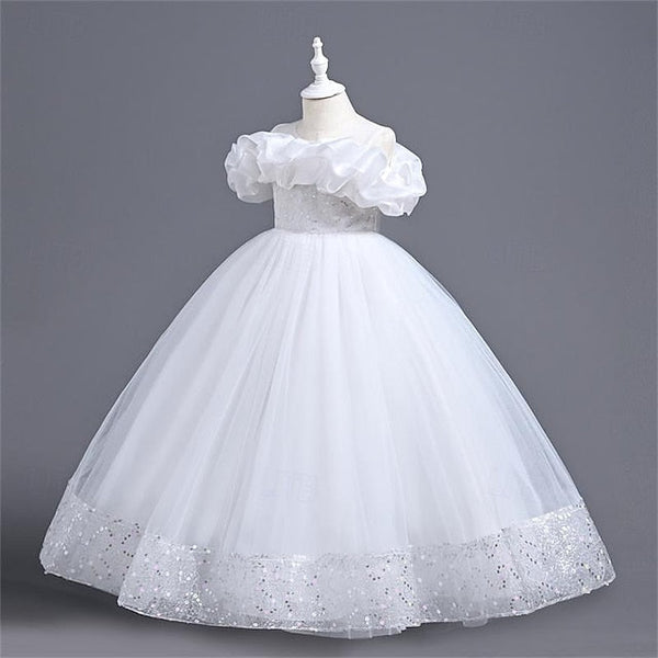 Solid Color Flower Girls' Girl Party Dress 3D FashionChic