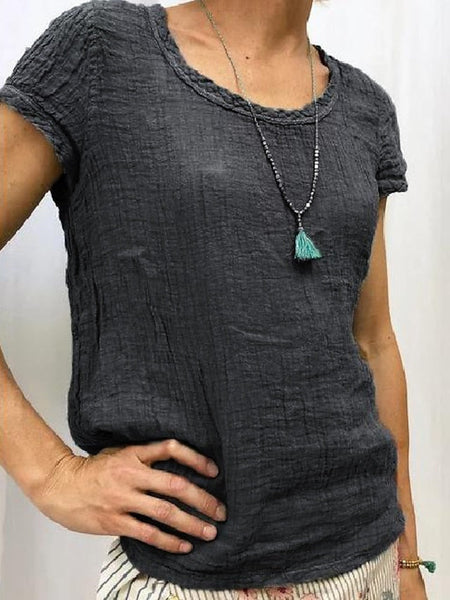 Women's Shirt Cotton Linen Shirts Blouse Plain Basic Short FashionChic