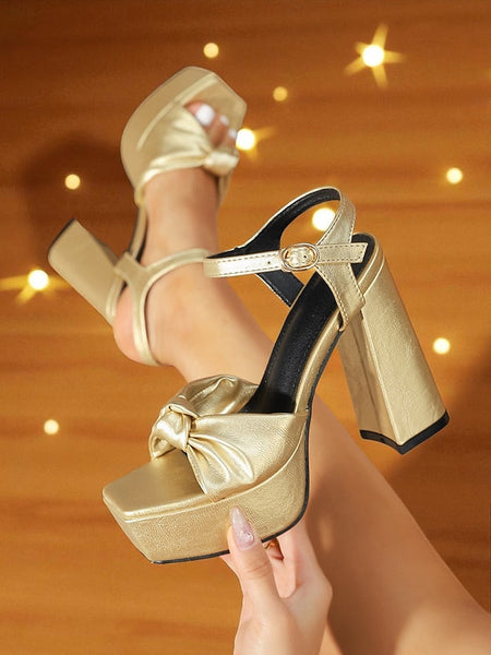 - Women's High Heel Gold Chunky Block Platform Sandals FashionChic