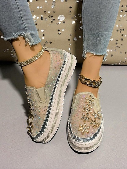 Mesh Rhinestone Embellished Women's Sneakers with Slip-On FashionChic