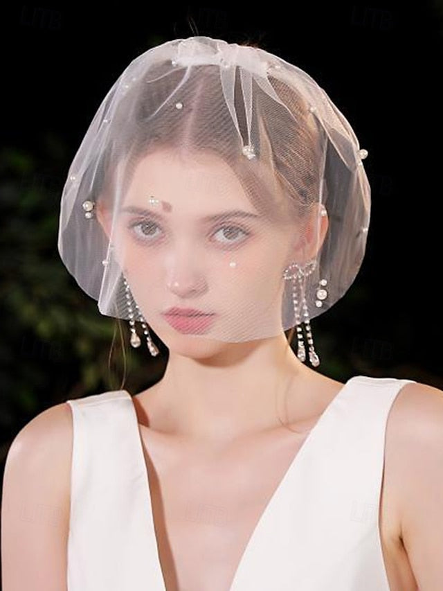 Veil – Pearl Bridal Embellishments Short with Crystal and FashionChic