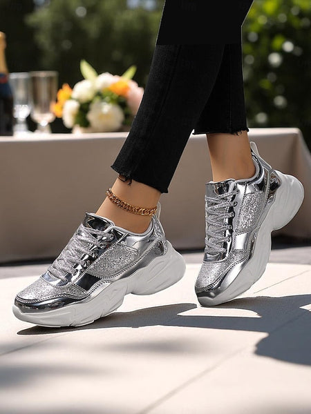 with Sneakers Platform Metallic Chunky Glitter Women's FashionChic