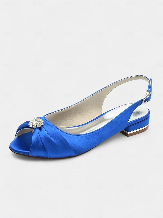 Women's Wedding Heels with Crystal Satin Slingback FashionChic