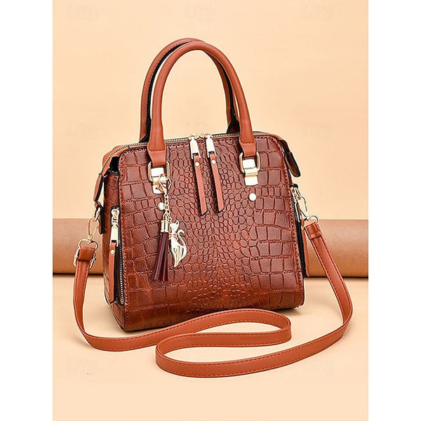 Crocodile Handbag with Women’s Leather Faux Tassel Pattern FashionChic