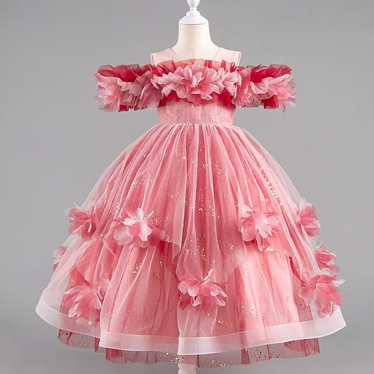 Special Girls' Flower Wedding Party Short Sleeve Dress Kids FashionChic