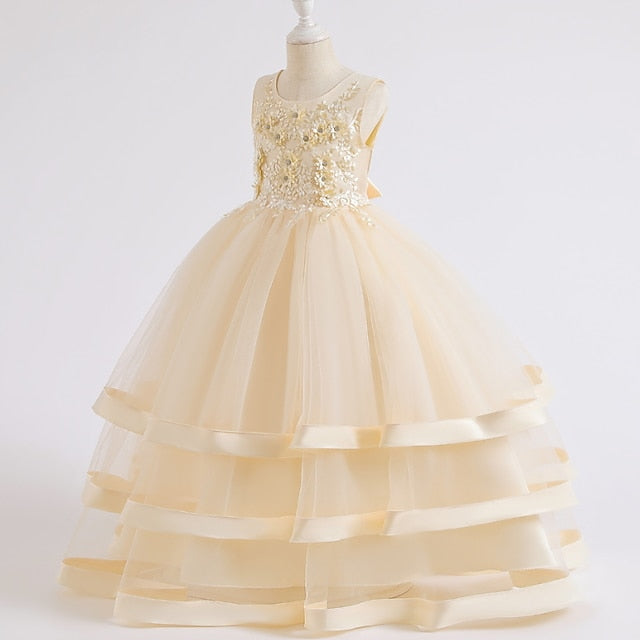 Girls' Wedding Kids Colored Party Dress Solid Sleeveless FashionChic