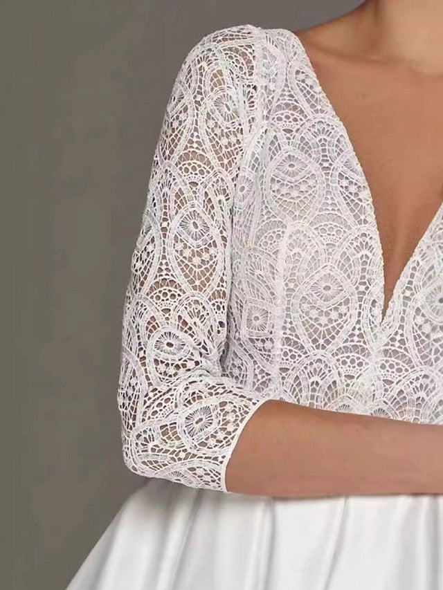 Neck Bride Mother Elegant V the Dress A-Line Tea Simple of FashionChic