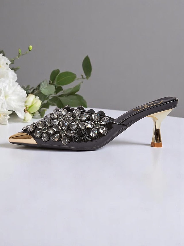 – Mules Black Rhinestone Pointed-Toe Embellished Women's FashionChic