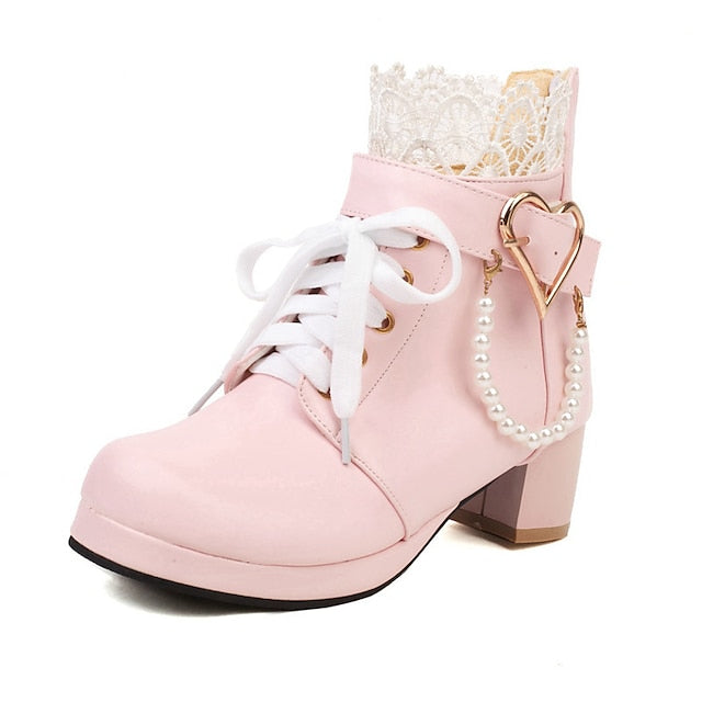 Ankle Women's – Wedding Bridal Lace-Up White Boots Shoes FashionChic