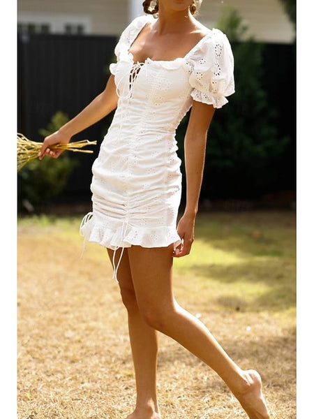 Women's Mini Dress White Dress Graduation Dress Fashion