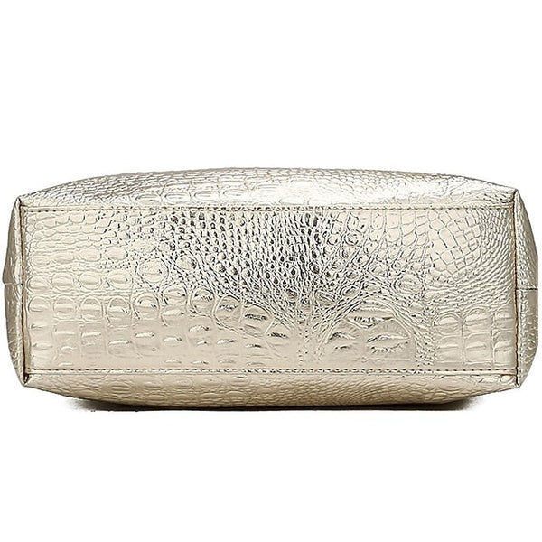 Bag Faux Large Tote Embossed Women's Croc Silver | Capacity FashionChic