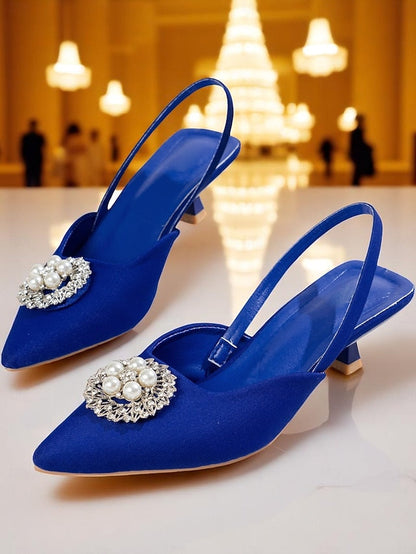 Pumps Satin with and Blue Women's Pearl Slingback FashionChic