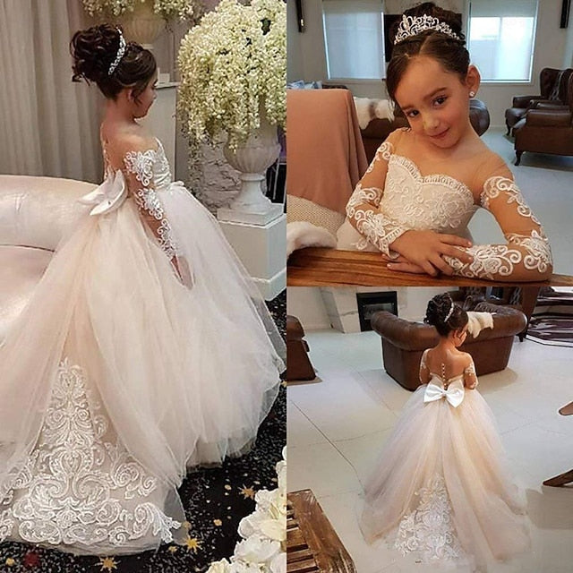 Long Kids Flower Girls' Color Solid Party Dress Girl FashionChic