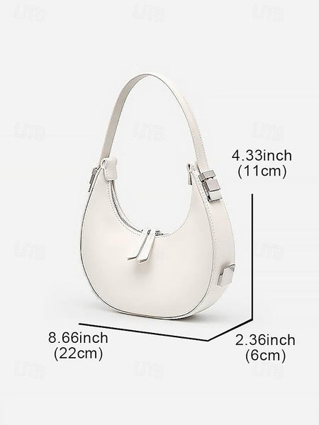 Hobo with Silver Crescent Sleek Ivory Hardware Bag - Elegant FashionChic