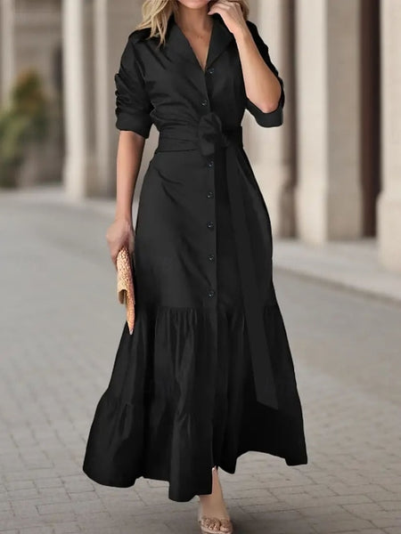 Women's Maxi Dress Black Dress Shirt Dress Casual Dress