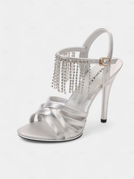 with Patent Leather Sandals Rhinestone Stiletto Red Women's FashionChic