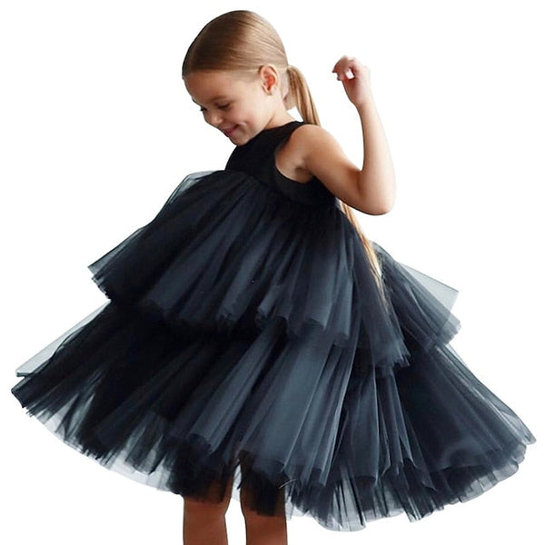 Wedding Color Girls' Sleeveless Party Solid Dress Mesh Kids FashionChic