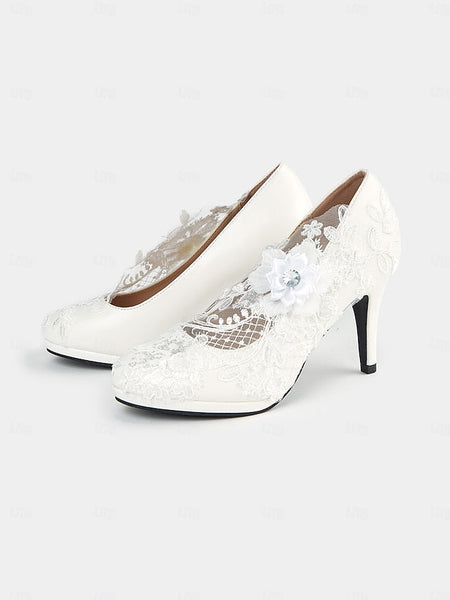 High Shoes Floral Embellishments with Lace Heel – White Bridal FashionChic