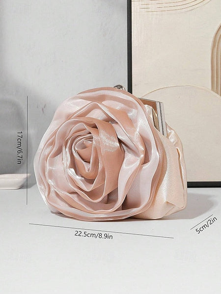 Satin Evening – Elegant Purse Clutch Rose Flower Women's FashionChic