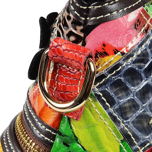 - Shoulder Women's Bag Colorful Bohemian Leather Patchwork FashionChic
