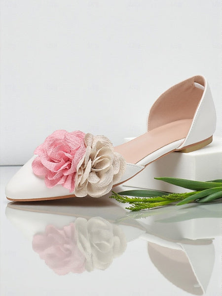 White Flats and Women's Beige Flower Wedding with Pink FashionChic