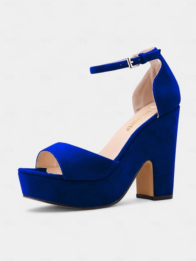 Chunky Platform Sandals Heel Women's Suede - Nude Block FashionChic