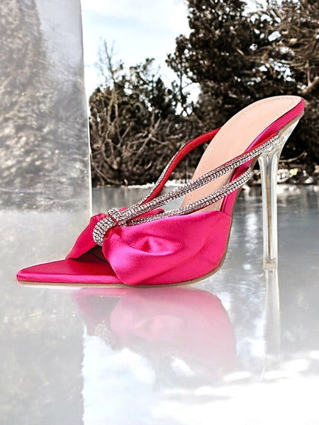 Rhinestone Satin Pink Bow Hot Women's Heeled Sandals – FashionChic