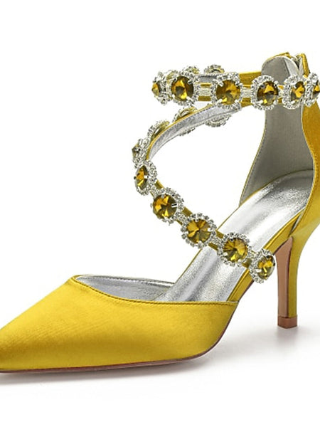 Purple Rhinestone Satin High Women's Shoes Heel with FashionChic