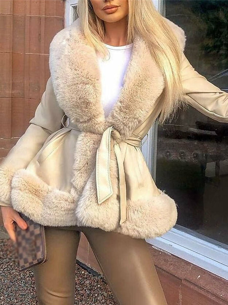 Fur Jacket Warm Women's Leather Faux Collar Breathable FashionChic