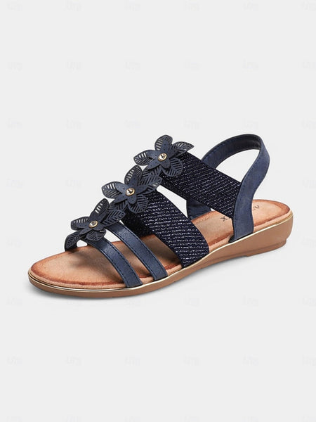 Sandals Women's Rhinestone Floral – Flat Elegant Beige FashionChic