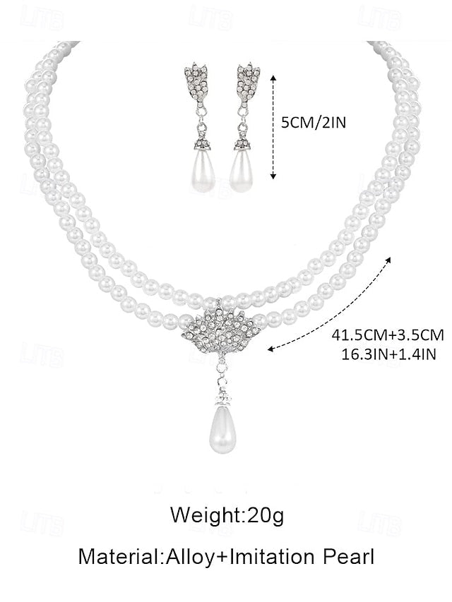 Elegant – Set Pearl Double-Layer Necklace Jewelry Bridal FashionChic