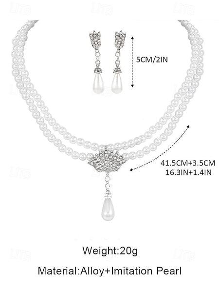 Elegant – Set Pearl Double-Layer Necklace Jewelry Bridal FashionChic