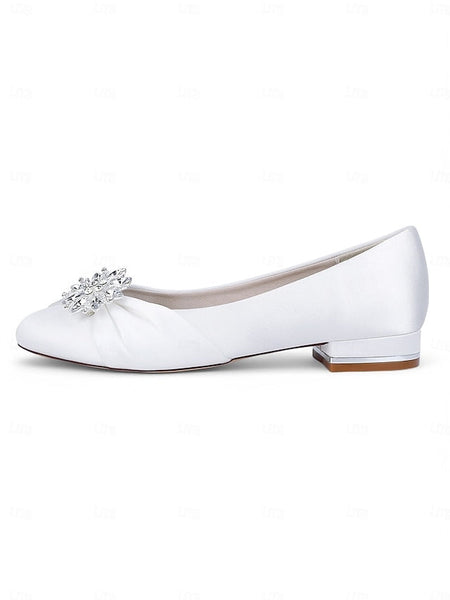 Elegant Flats White – Satin Wedding Women's Crystal FashionChic