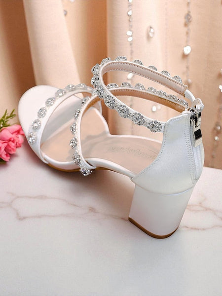 White Elegant Rhinestone - Women's Open Heel Block Sandals FashionChic