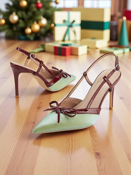 Green and Slingback Stiletto Red Heels Women's Pointed - FashionChic