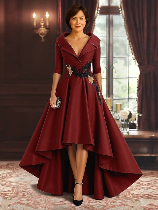 Dress of Black High Elegant Mother Bride A-Line Split Red the FashionChic