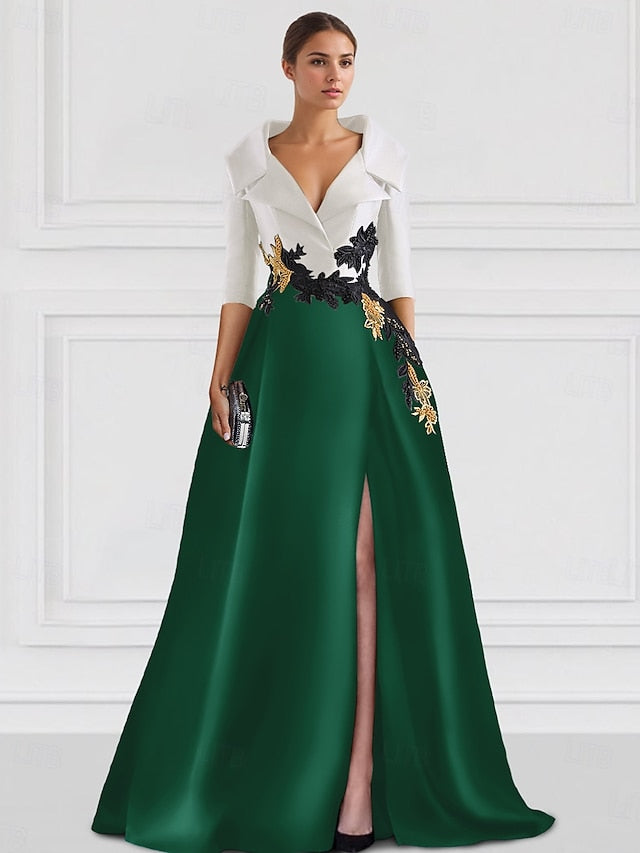 Formal Gown A-Line Floor Dress Tuxedo Evening Elegant FashionChic