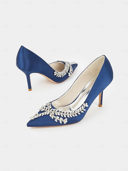 Stiletto Satin Heels – Women's Rhinestone-Embellished FashionChic