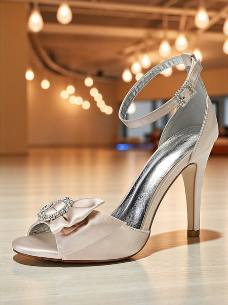 with Sandals Heel Purple Satin Women's Rhinestone High FashionChic